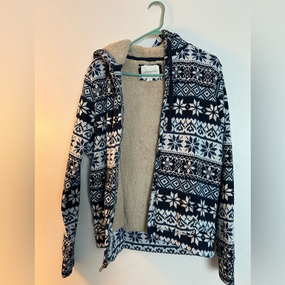 Aéropostale Sherpa Lined Fair Isle Zip Hoodie Jacket – Size M - Picture 6 of 15